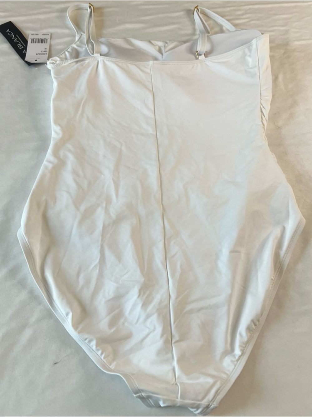 La Blanca White One Piece Swimsuit Size 14 NWT Ruched Tummy Control - Picture 3 of 5